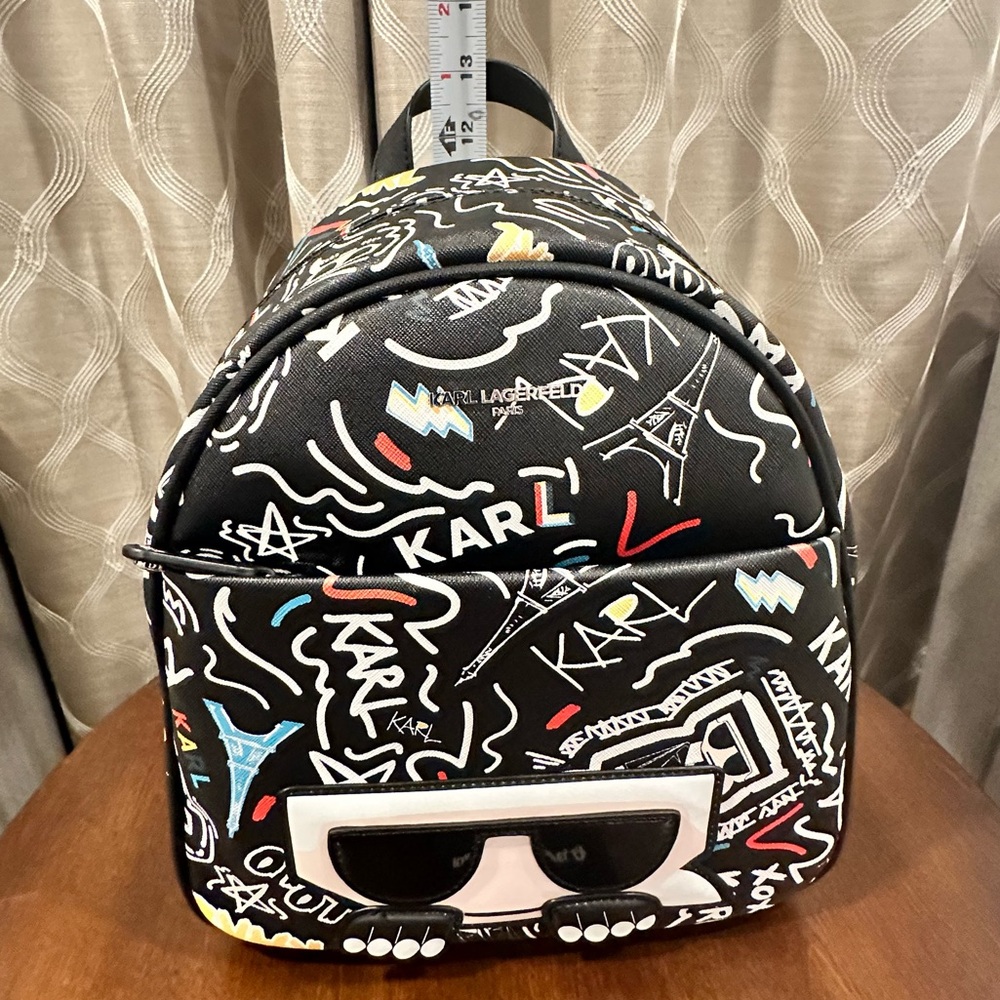 Karl Lagerfeld Paris Adele All Over Logo Full Size Backpack Black - NWOT - Picture 7 of 14